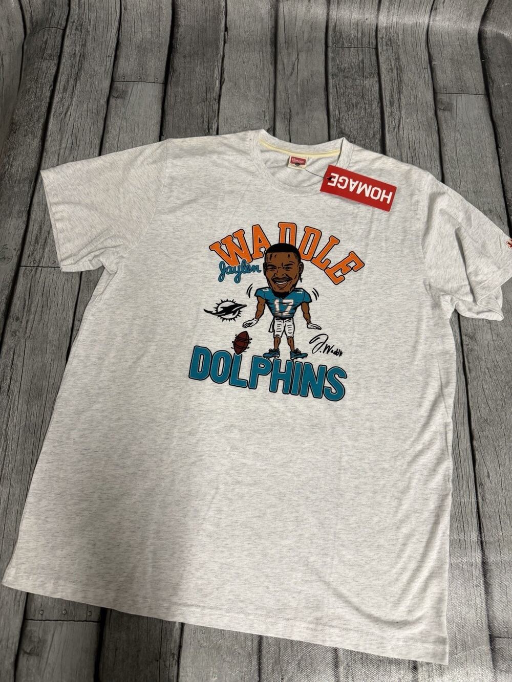 NWT Men’s Homage Dolphins Jaylen Waddle Signature Tri Blend Tshirt Grey Sz XL